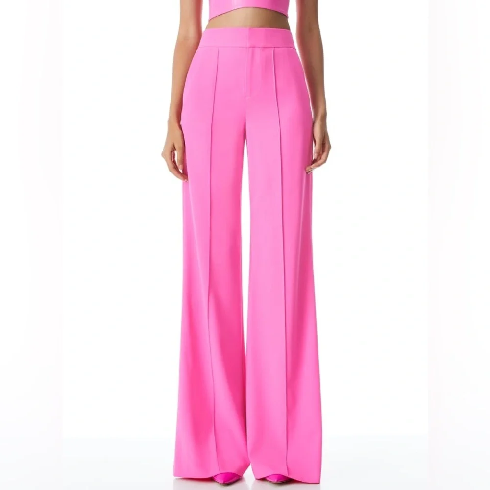Alice + Olivia Dylan High-Waist Wide-Leg Pink Trousers - Picture 1 of 9